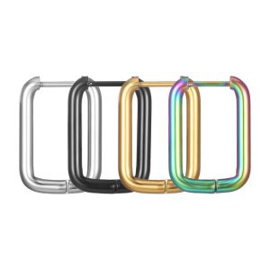 Fashion Colorful Round Line Rectangular Earrings Stainless Steel Rectangular Men's Earrings