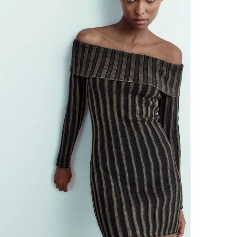 Fashion Dark Gray Off-shoulder Knitted One-shoulder Skirt