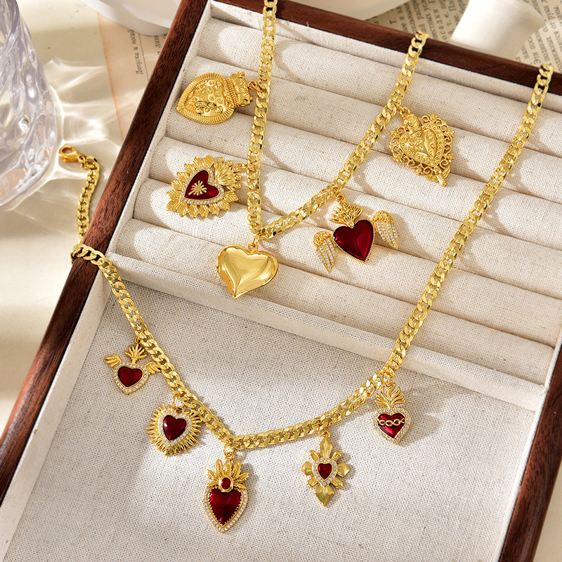 Fashion Golden 1 Copper Inlaid Zirconium Irregular Oil Dripping Love Pendant Necklace