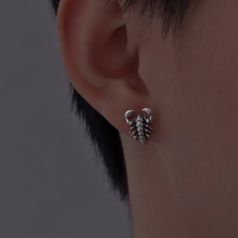 Fashion Retro Silver Ed3802 Metal Geometric Black Scorpion Mens Earrings