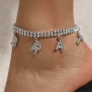 Fashion Silver Alloy Diamond Letter Anklet