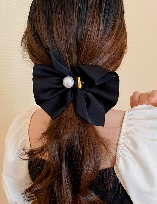 Fashion Hair Tie - Black Pearl Bow Pearl Bow Hair Tie Ring