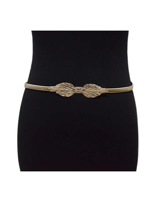 Fashion Gold Thin Metal Leaf Elastic Belt
