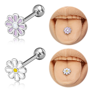 Fashion Pink Flowers (2 Pieces) Titanium Steel Flower Piercing Tongue Nail
