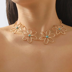 Collar Flor Calada Metal Turquesa