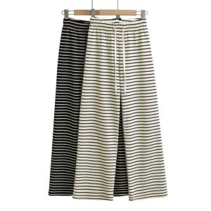 Fashion Beige With Black Stripes Striped Straight-leg Wide-leg Pants
