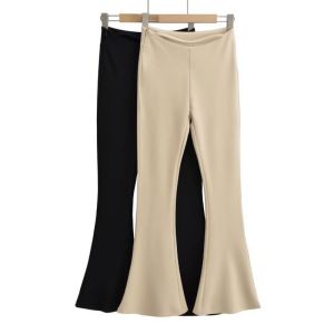 Fashion Khaki Waist-revealing Floor-length Trousers With Slight Bootcut