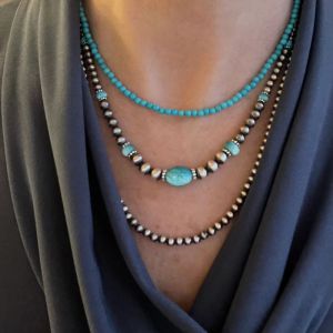 Fashion Silver Turquoise Beaded Necklace And Earrings Set