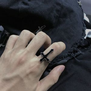 Fashion Black Distressed Cross Open Ring Alloy Cross Open Ring
