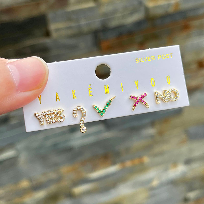 Fashion Color Copper Inlaid Zircon Matching Letter Earrings Set Of 5