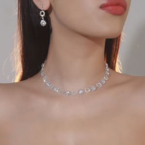 Fashion Style Geometric Diamond Earrings And Necklace Set
