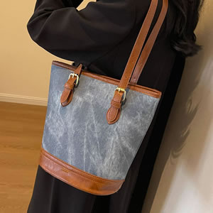 Fashion Brown Contrast Color Large Capacity Shoulder Bag