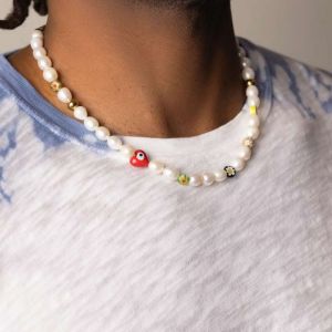 Fashion Gold Pearl Glazed Bead Love Eyes Necklace