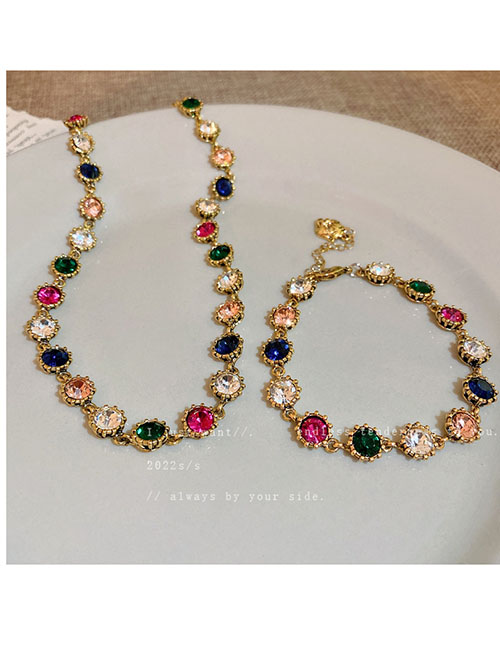 Fashion Necklace - Color Alloy Set Round Diamond Necklace
