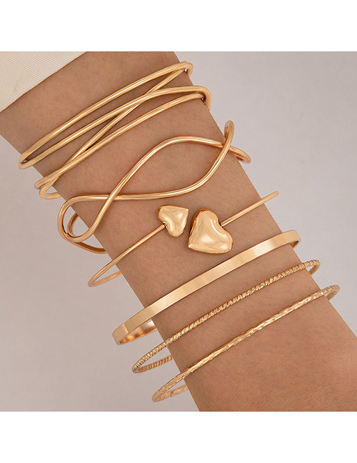 Fashion Gold Alloy Heart Cross Irregular Line Twisted Bracelet Set