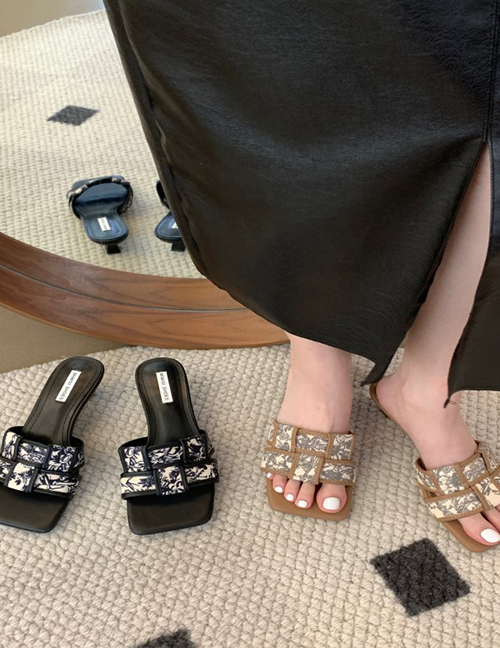 Fashion Khaki Stiletto Square Toe Slippers