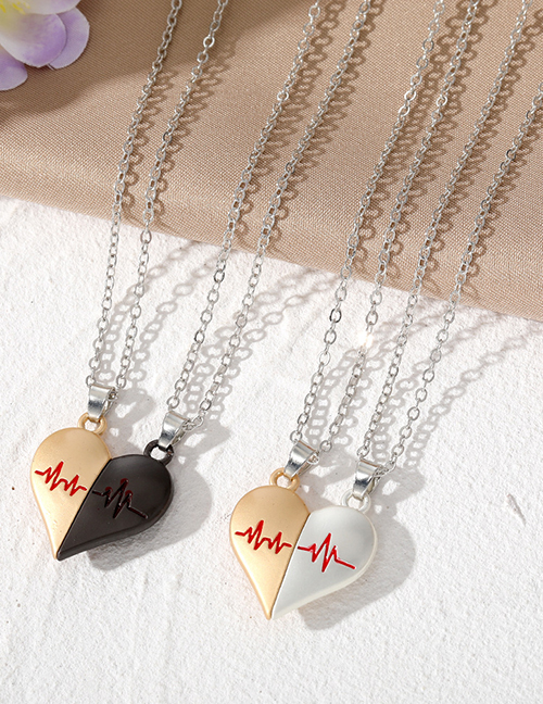 Fashion Gold And Black Hearts Alloy Magnetic Ecg Heart Necklace