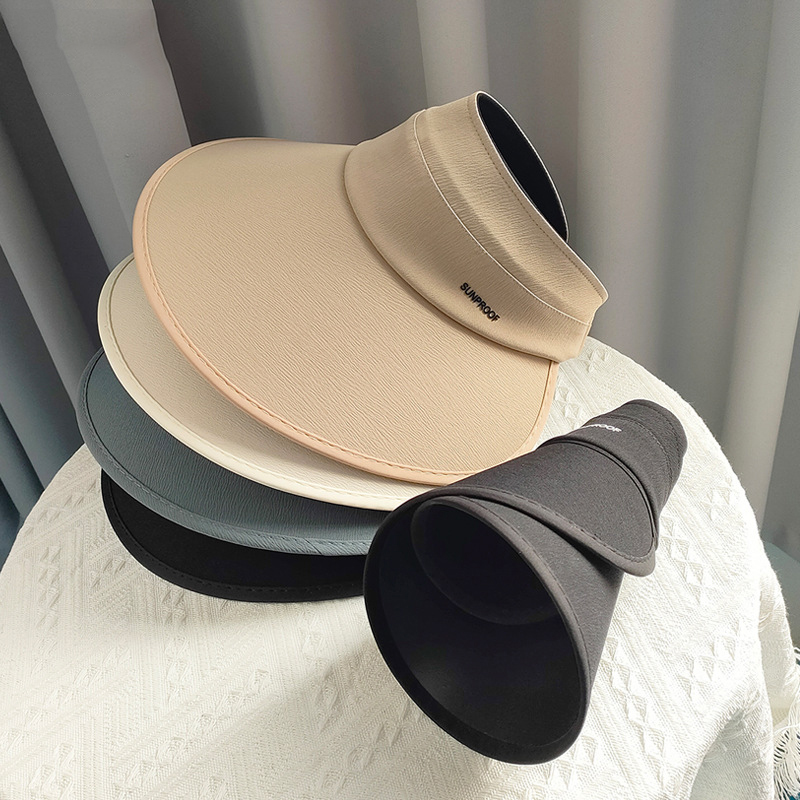 Fashion Black Polyester Large Brim Hollow Top Sun Hat