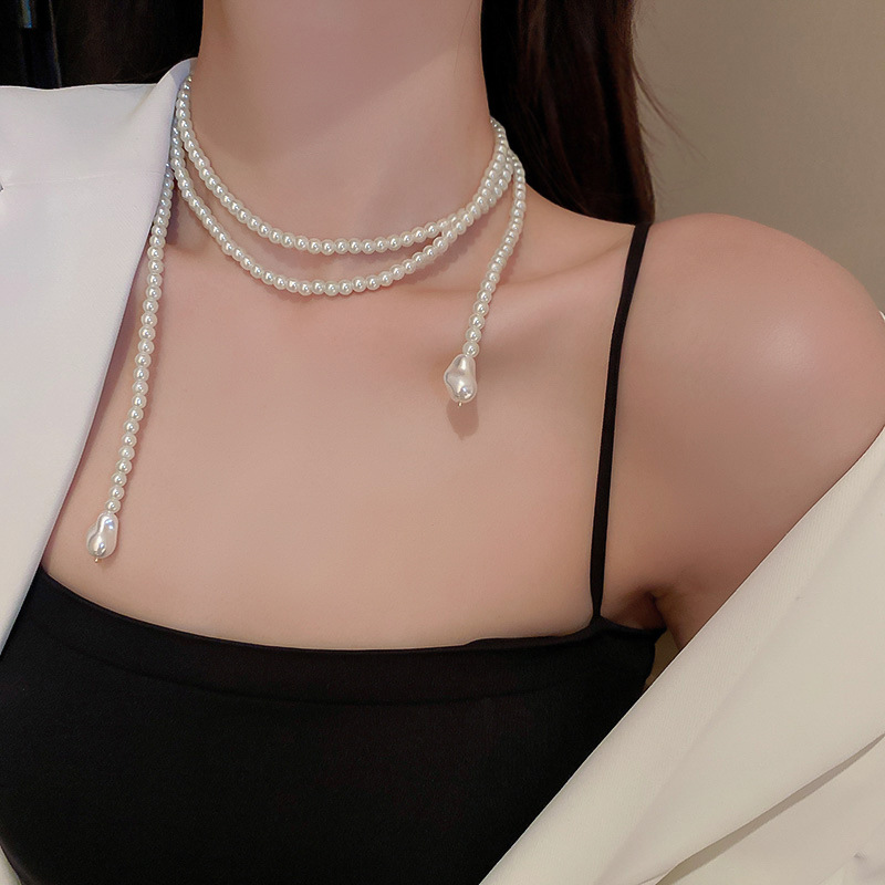 Fashion White Pearl Necklace (long Style) Geometric Pearl Beads Necklace