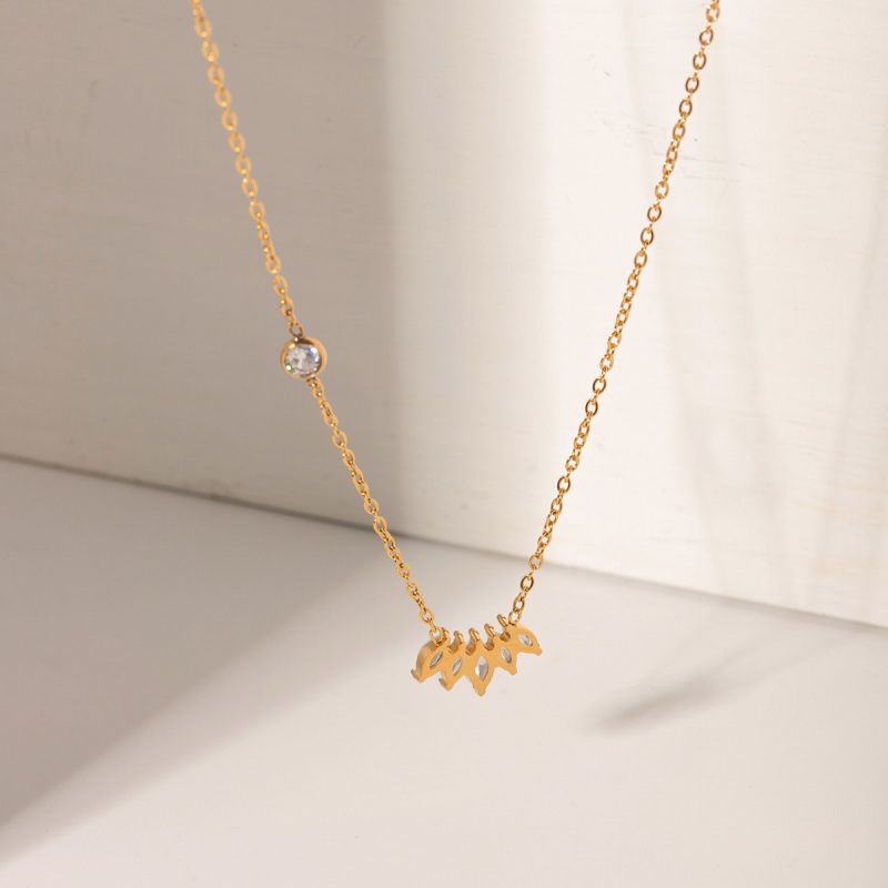 Fashion Gold Titanium Steel Diamond Geometric Necklace
