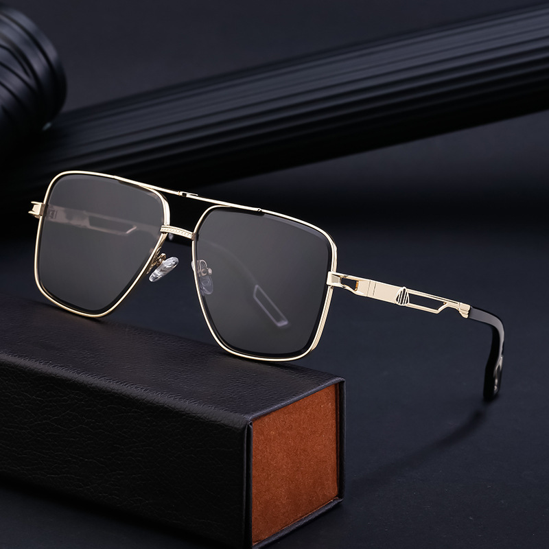 Fashion Gold Frame Black Gray Pc Double Bridge Square Sunglasses