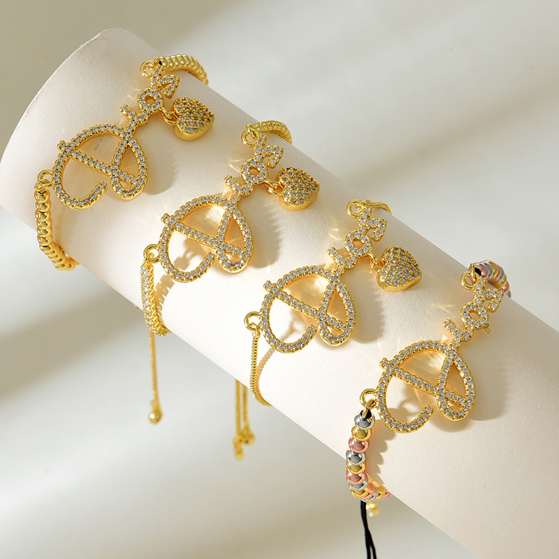 Fashion Golden 4 Copper Inlaid Zircon Letter Love Beaded Pendant Bracelet