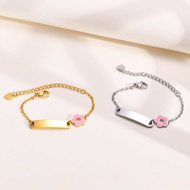 Fashion Gold 12+5cm Stainless Steel Blank Curved Flower Children's Bracelet 