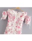 Fashion Pink Floral Strap Shoulder Breasted Buckle Dress