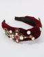 Fashion Red Wine Gold Color Velvet Diamond-studded Pearl Wide Brim Headband