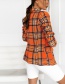 Fashion Orange Grid Check Print Double-breasted Long Sleeve Blazer