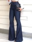 Fashion Navy Blue High-waist Lace-up Flared Wide-leg Pants
