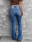 Fashion Light Blue High-waisted Raw-edged Flared Trousers