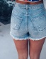 Fashion Dark Blue High-waisted Denim Shorts With Ripped Buttons