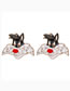 Fashion Black Alloy Diamond Cat Stud Earrings