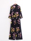 Fashion Navy Flowers Pattern Decorated Long Sleeves Dress