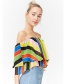 Fashion Multi-color Stripe Pattern Decorated Off Shoulder Shirt