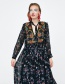 Fashion Black Embroidery Flower Decorated Long Sleeves Dress