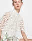Fashion White Flowers Decorated Hollow Out Dress