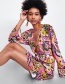 Fashion Multi-color V Neckline Design Flower Pattern Dress