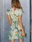 Fashion Green V Neckline Design Flower Pattern Dress