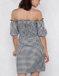 Fashion Black+white Grid Pattern Decorated Off-the-shoulder Dress
