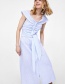 Fashion Blue Round Deckline Design Stripe Pattern Decorated Dress