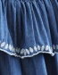 Fashion Blue Off-the-shoulder Design Pure Color Dress
