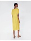 Fashion Yellow Pure Color Decorated Round Neckline Dress