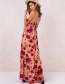 Fashion Red Flower Pattern Decorated Off The Shoulder Dress