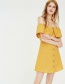 Fashion Yellow Button Decorated Off Shoulder Dress