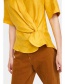 Fashion Yellow V Neckline Decorated Pure Color Shirt