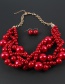 Elegant Red Pearls Decorated Pure Color Jewelry Sets