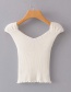 Fashion White Pure Color Design V Neckline Knitted Shirt