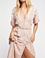 Fashion Pink V Neckkline Design Flower Pattern Dress